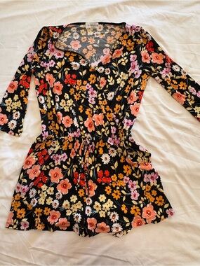 Cat & Jack Black Floral Skort Romper with Pink, Orange, Yellow & Cream Blooms